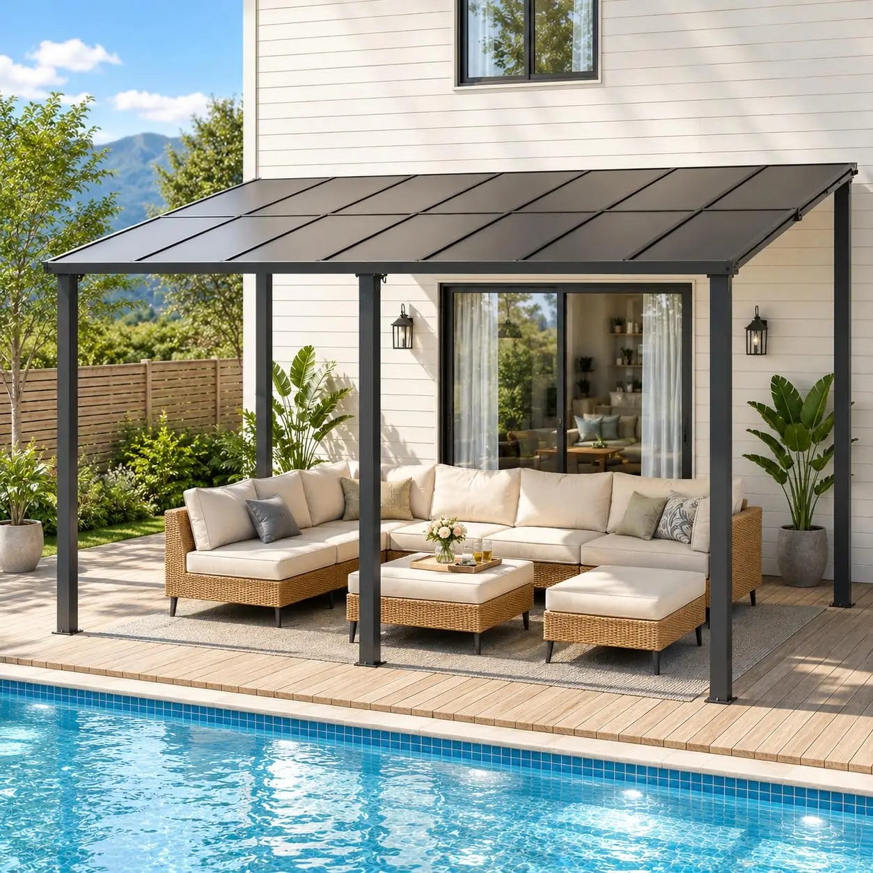 14'×10' Gazebo for Patio, Lean to Gazebo Pergola with Roof, Large Wall-Mounted Hard Top Heavy Duty Awnings for, Customized