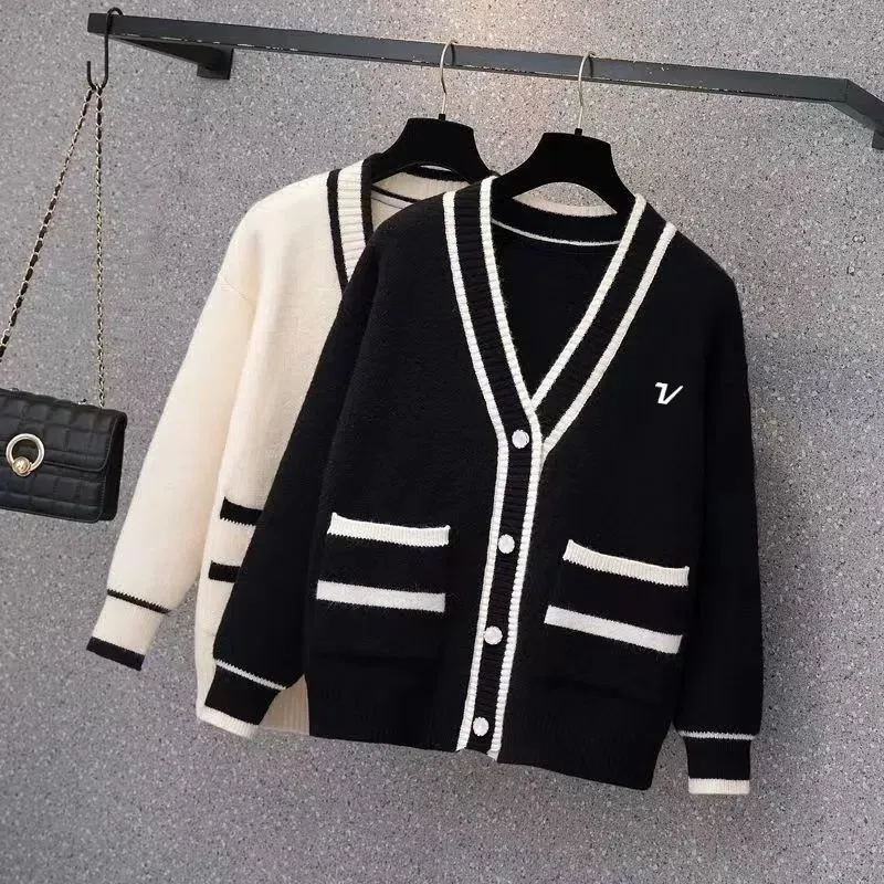 방풍니트골프 Autumn Golf Wear Women 2024 New Golf Sweater Black and White Casual Coat Fashion V-neck Knit Cardigan Women Golf Clothes