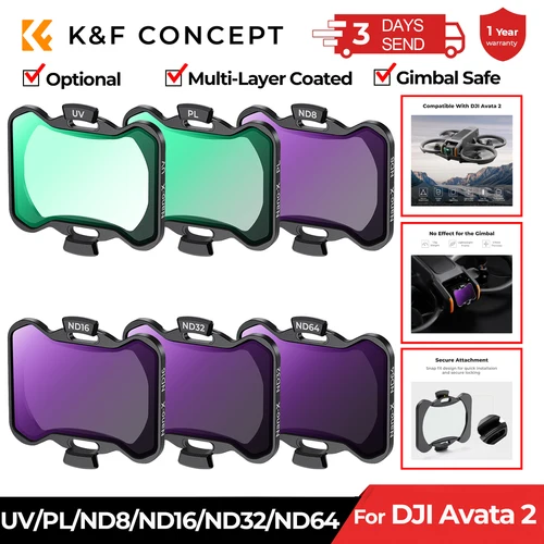 Juego de filtros K & F Concept para DJI Avata 2 filtros UV/CPL/ND8/ND16/ND32/ND64 lentes de Dron recubiertos multicapa accesorios de filtros de cámara