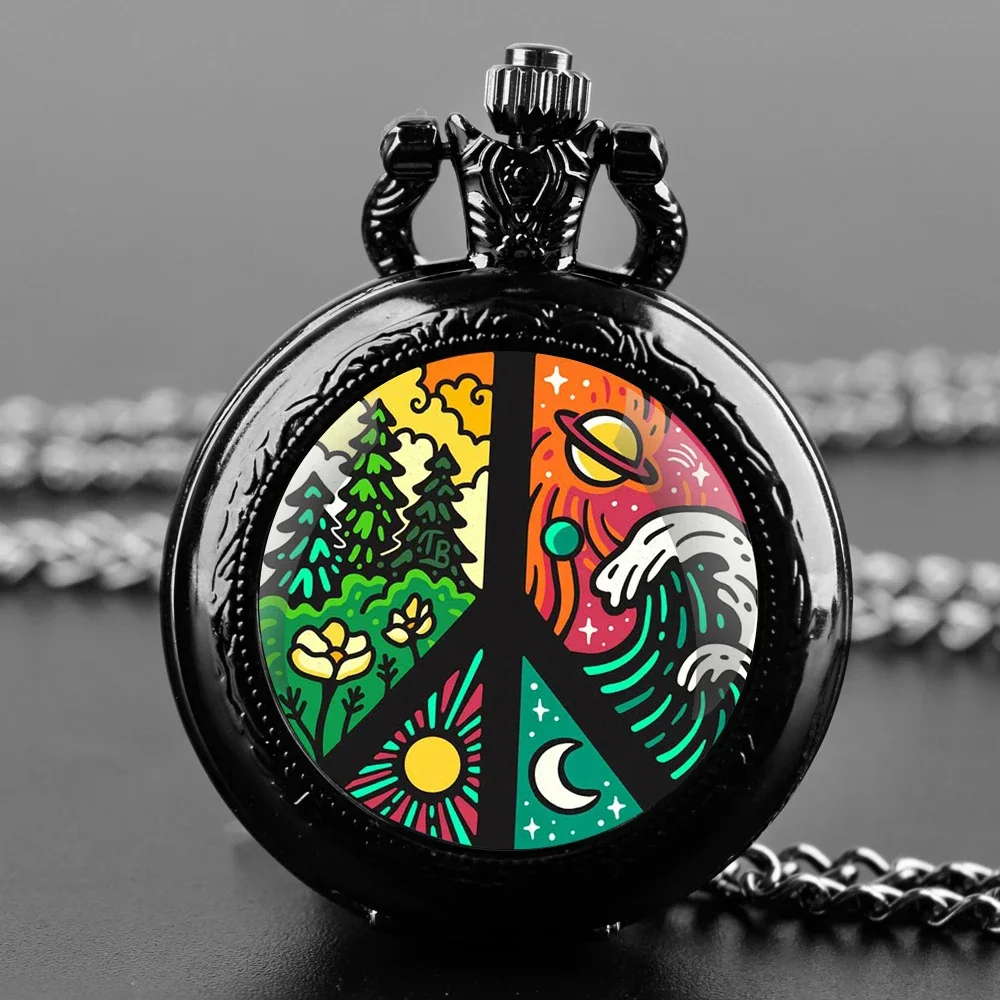 

Peace and Love Glass Dome Pocket WatchVintage Fashion Boys Girls Necklace Pendant Clock Exquisite Gifts Reloj De Bolsillo