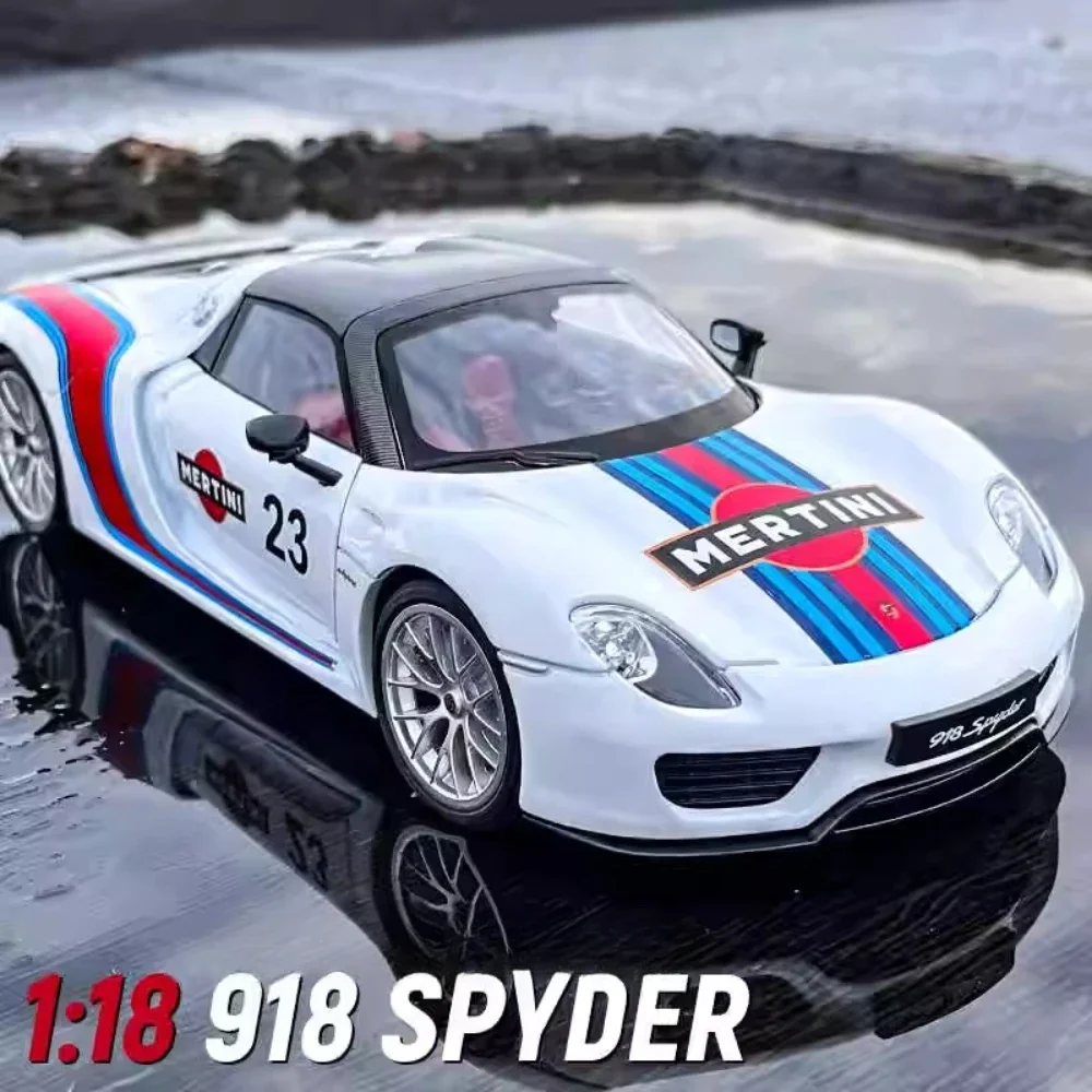 

1:18 Porsche 918 Martini, модель спортивного автомобиля, игрушка, корпус из сплава, амортизирующие двери, открытые модели суперкара, звуковой свет, подарок для детей