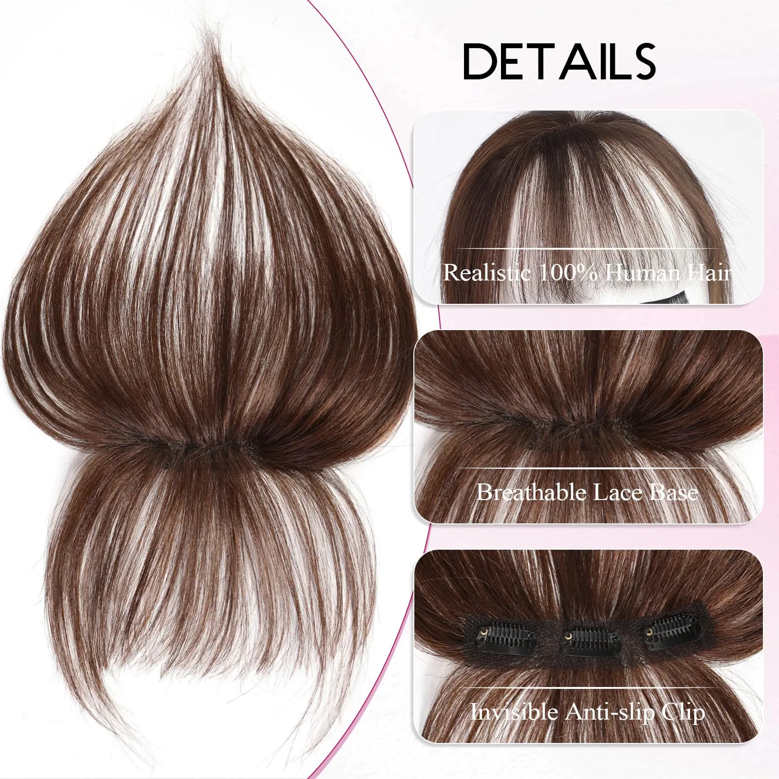 100 % Echthaar-Pony-Clips in Air Fringe Bangs Haarteil für Frauen Dunkelbraun Remy Echthaar-Pony-Haarverlängerung 4,5 Zoll