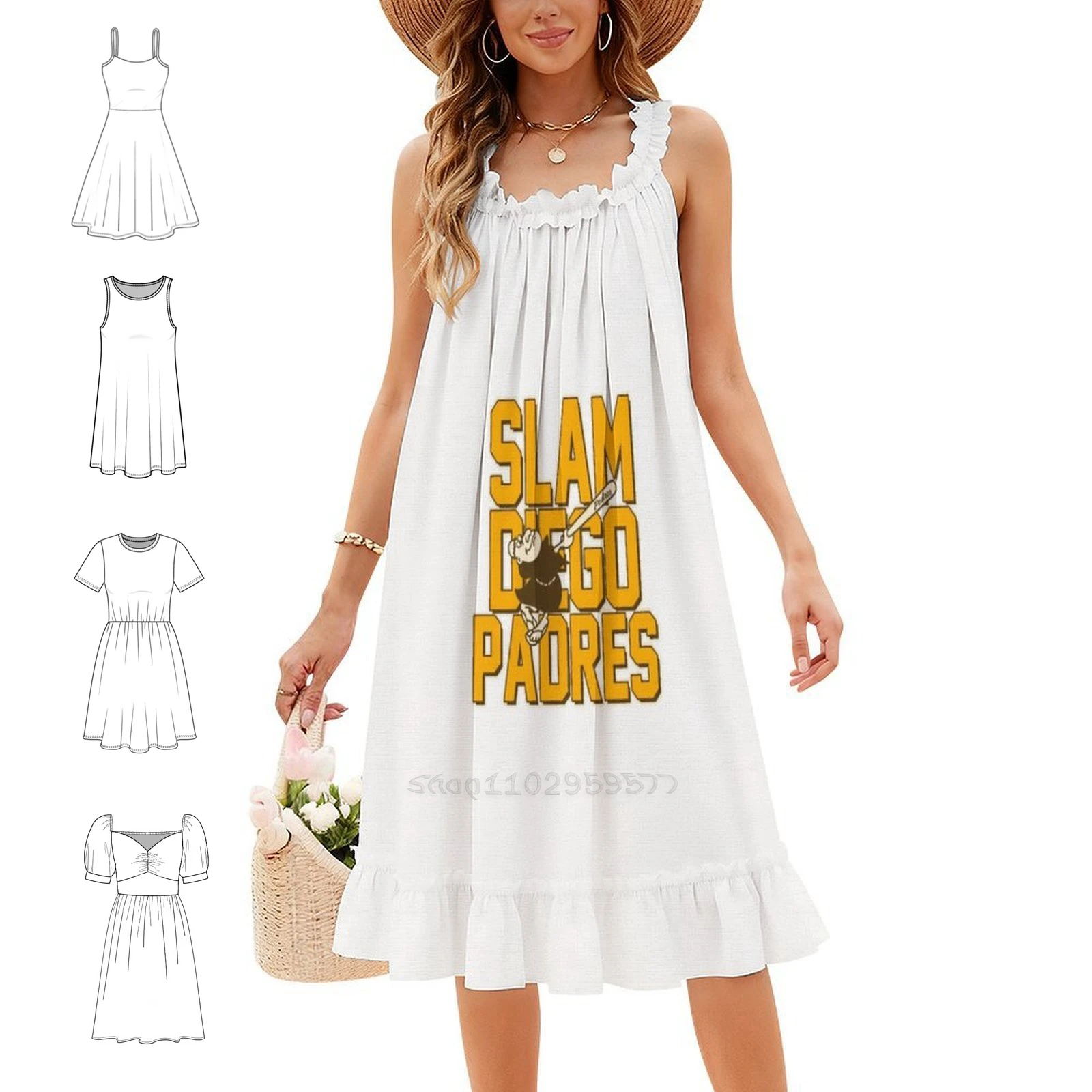 Slam Diego Padressan Diego Baseball Club Floral Smock Dress For Women Spring Summer Casual Dress For Party Logo Eric Hosmer