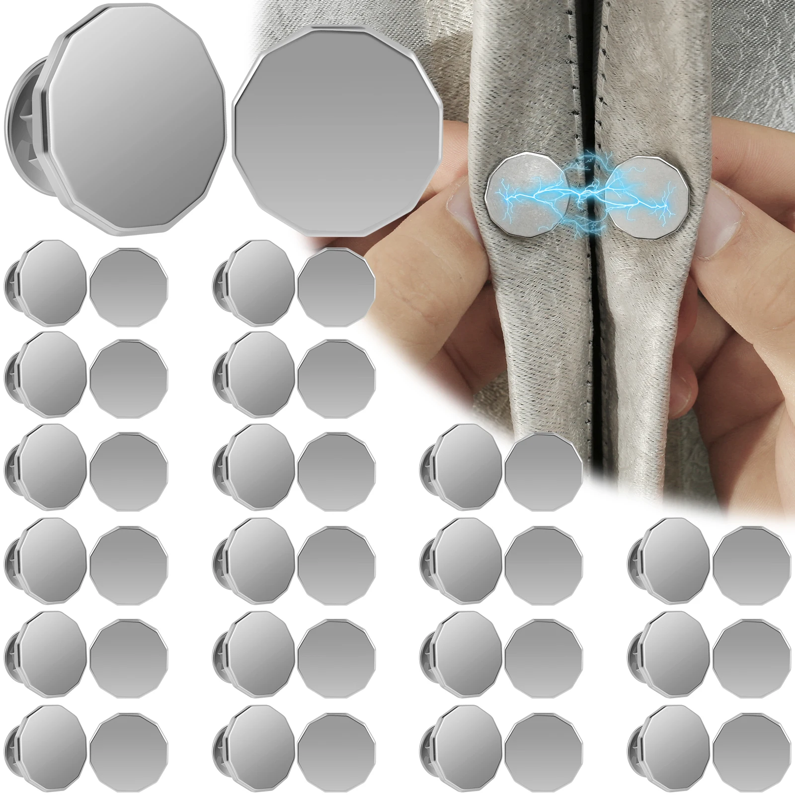 20 Pairs Magnetic Curtain Buttons Curtain Clips Metal Magnetic Curtain Buckle Portable Curtains Magnets Closure