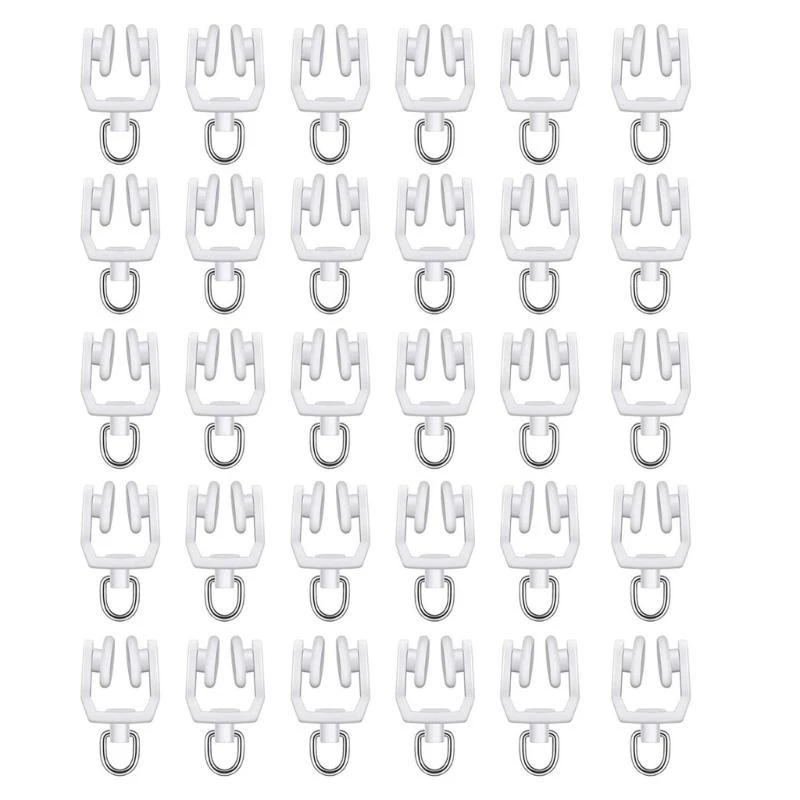 

652F Pack of 30 Curtain Track Rollers Hook Plastic & Steel Glides Noise Reductions Curtain Track for Shower & Window Tracks
