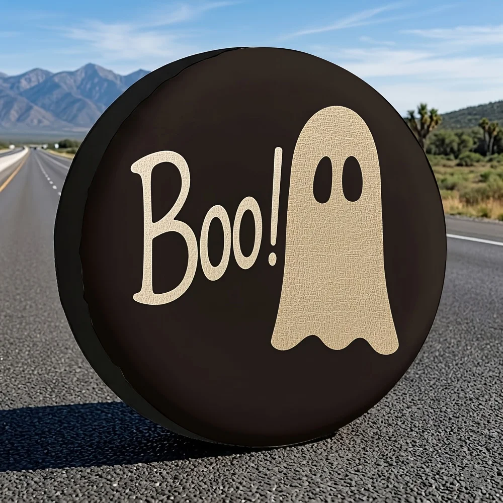 1pc, Universal 14-17 Inch Halloween Boo Ghost Tire Cover, Suitable for Daily Commute, Outdoor Travel, Holiday Enthusiasts