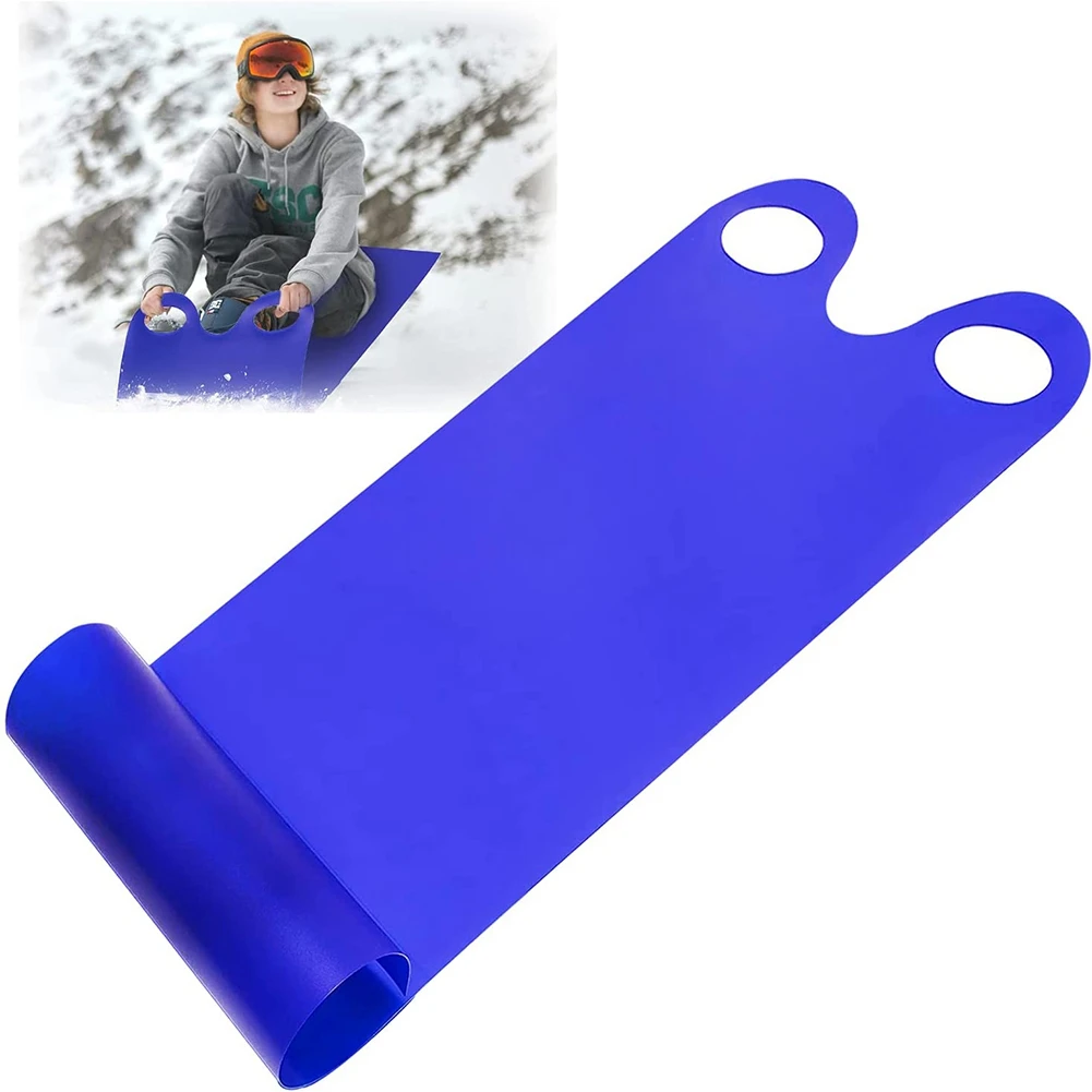 子供と大人用の雪そり、フライングカーペット軽量ロールアップ雪そりポータブルローリングスノースライダー、ブルー