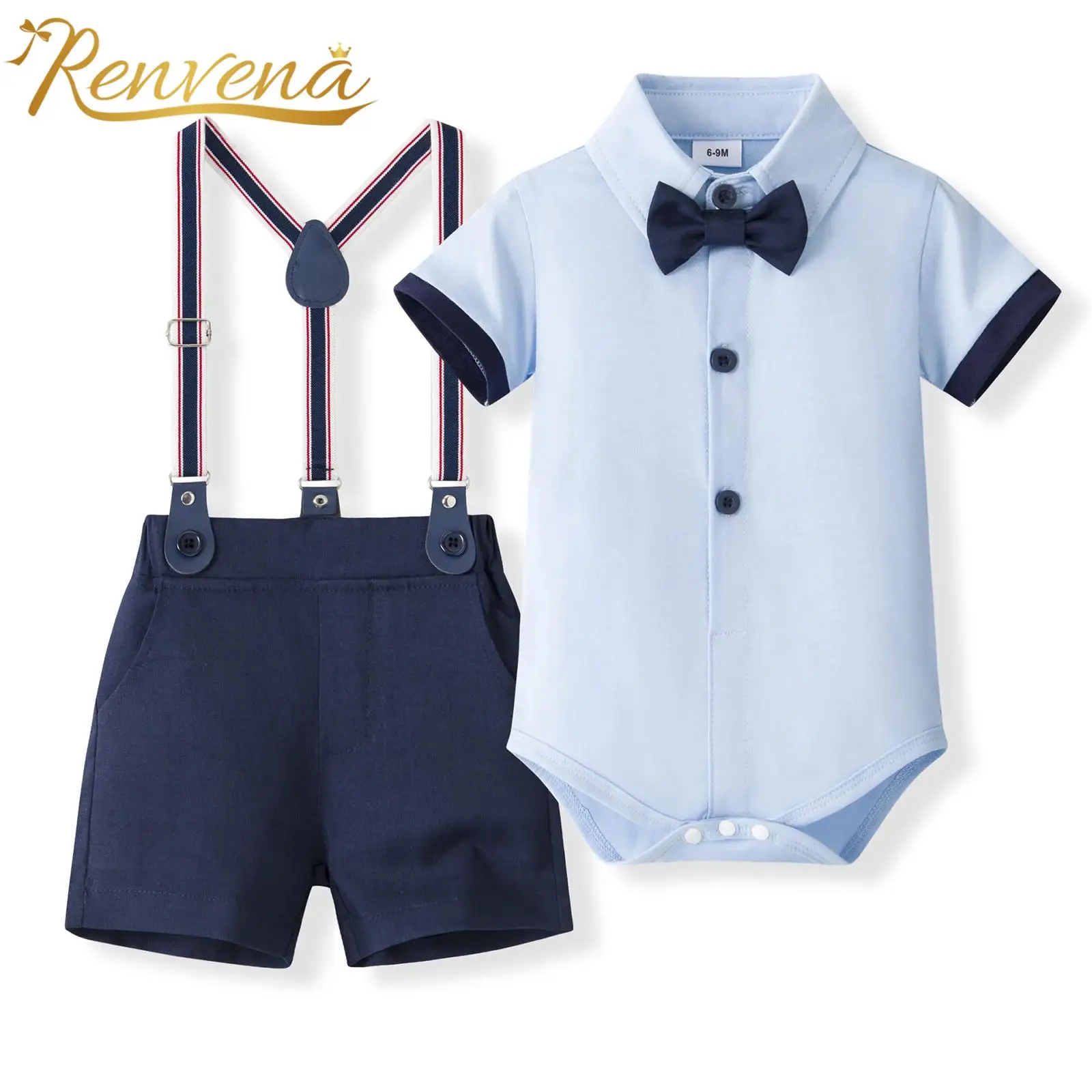 

Infants Clothes Sets Short Sleeve Rompers with Suspenders Shorts Birthday Wedding Christening Toddlers Boys Gentleman Suit