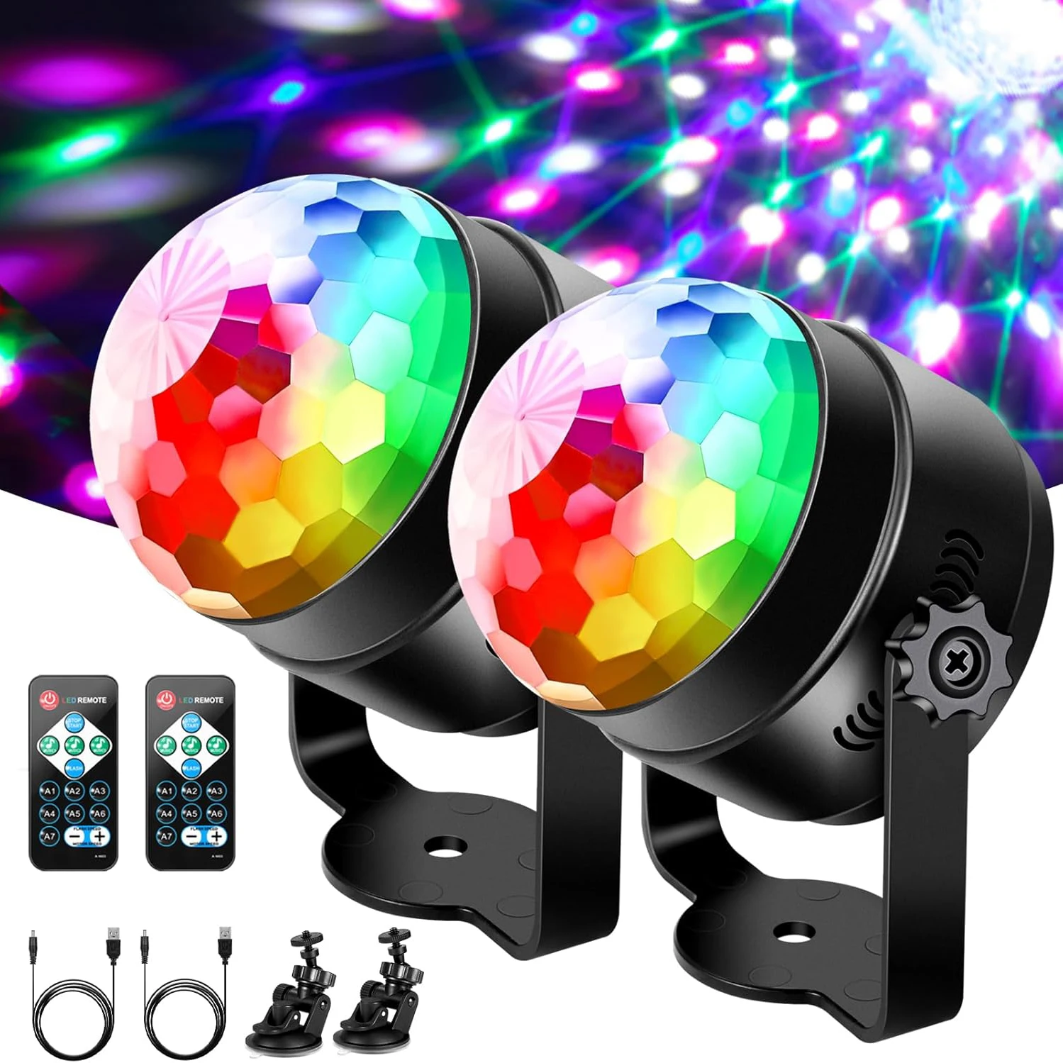 2pcs Usb Led Disco Ball With Music Control And Remote Control, Party Light With 7 Color Modes And 360 Rotazione Rotation