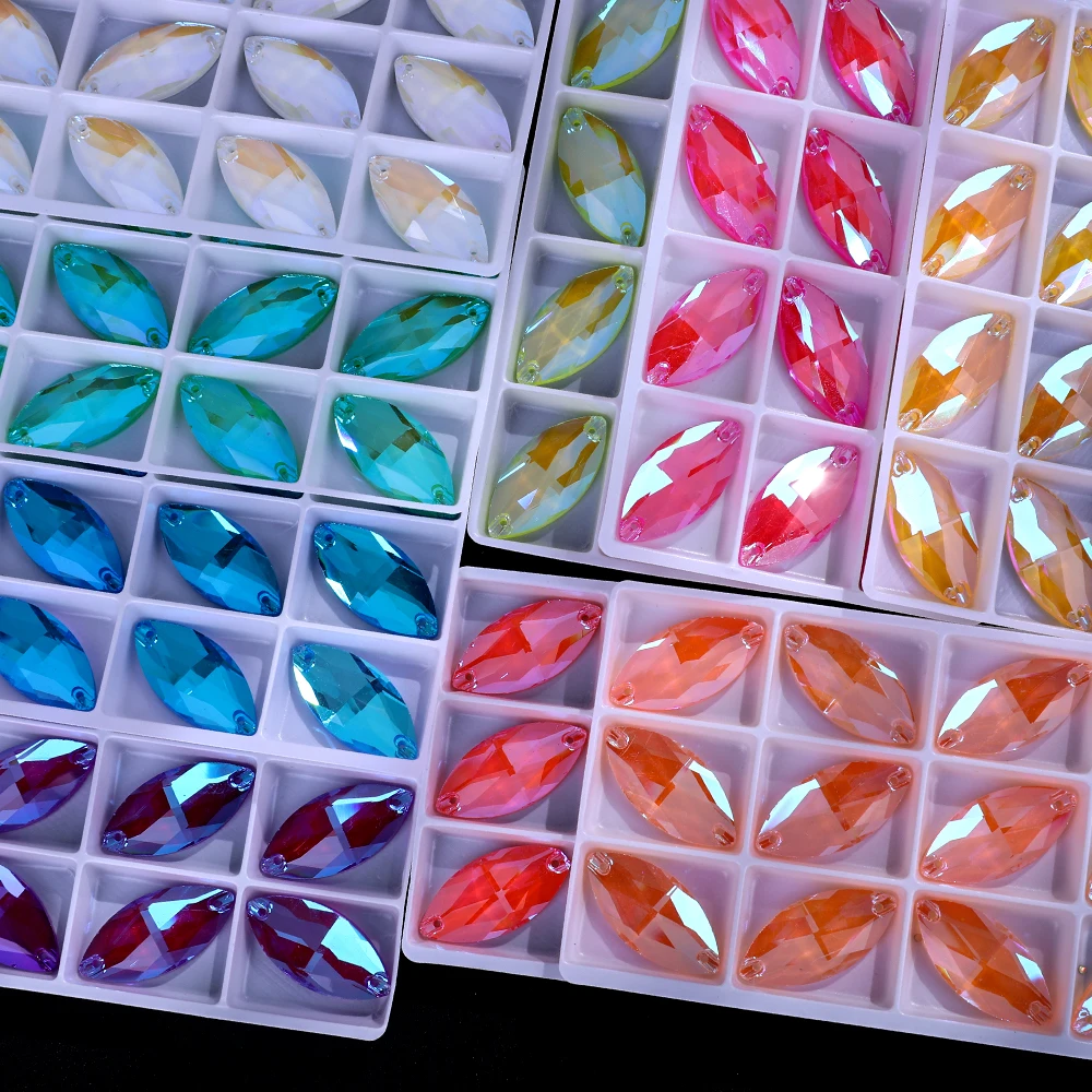VC Fluorescent Sew on AB Rhinestone Square,Navette,Triangle,Drop,Roundnes,Cosmic Sewing Diamond Flatback DIY Accessories Wedding