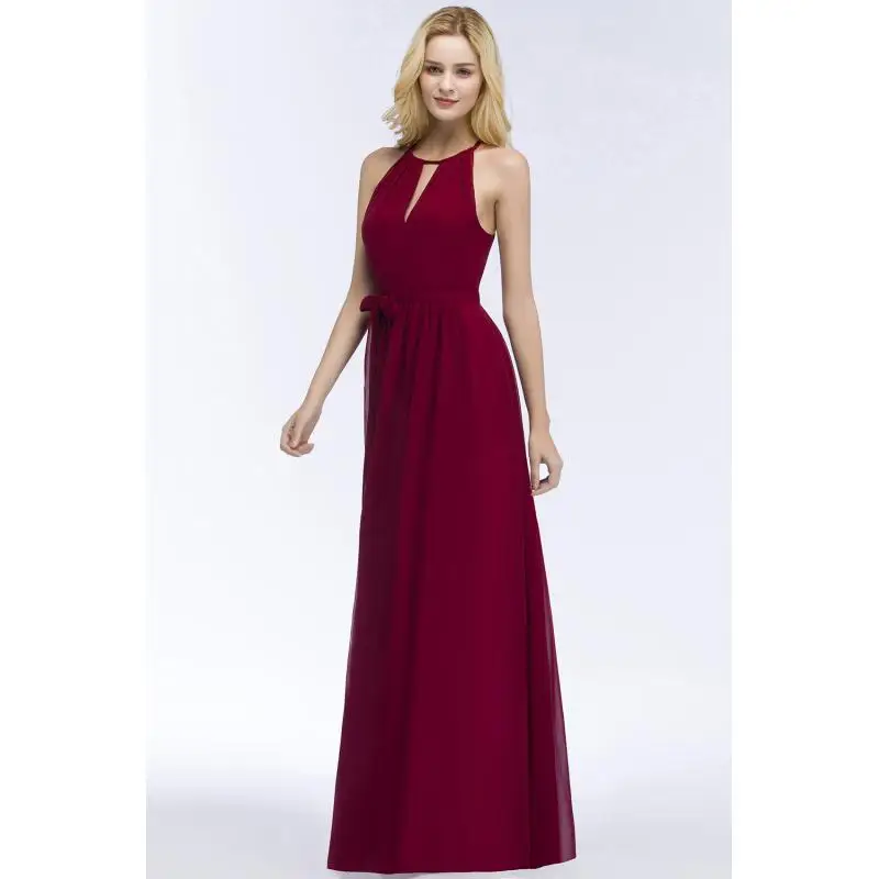 

Вечерние платья MisShow Basic: шифоновое платье А-силуэта с вырезом халтер, без рукавов, с поясом, плиссированное, в пол, в стиле ампир