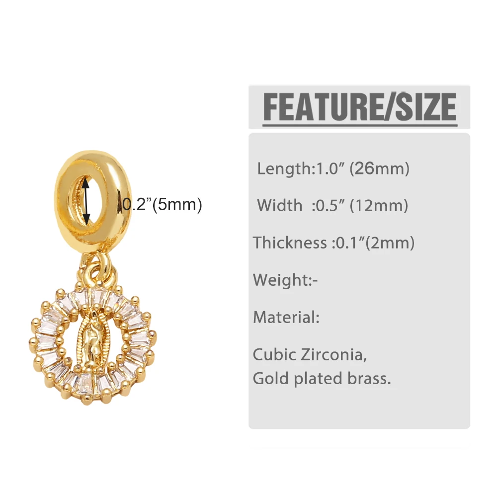 OCESRIO Fashion White Crystal Virgin Mary Pendant for Necklaces Copper Gold Plated San Benito Jewelry Making Component pdtb668