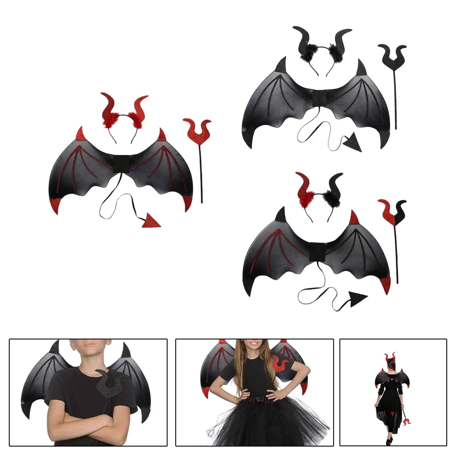 Halloween diabo traje conjunto das mulheres dos homens com garfo do diabo crianças adultos asa do diabo para carnaval cosplay halloween festa do dia das crianças