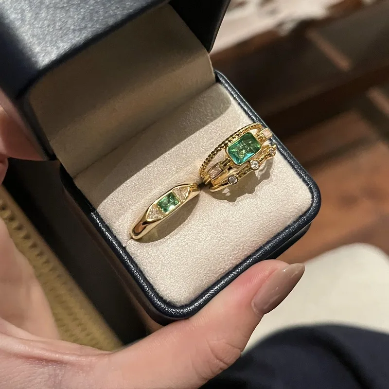 925 sterling silver French classic micro inlaid green zircon ring, fashionable and high-end, light luxury, niche design gift