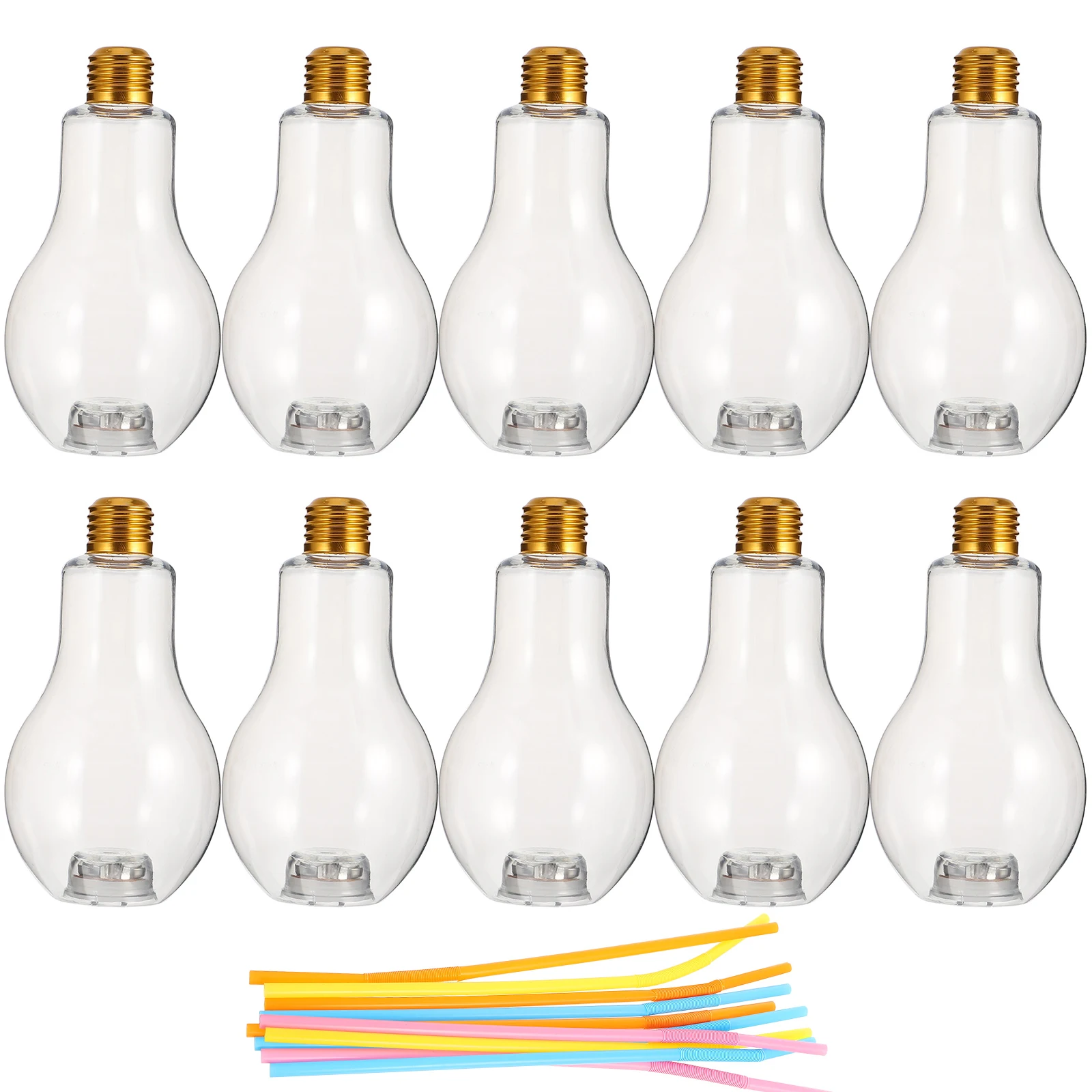 

10 pcs Plastic Light Bulb Bottle 300ml LED Glow Drink Container Juice Milk Tea Reusable Safe Kids Seniors Party Supplies