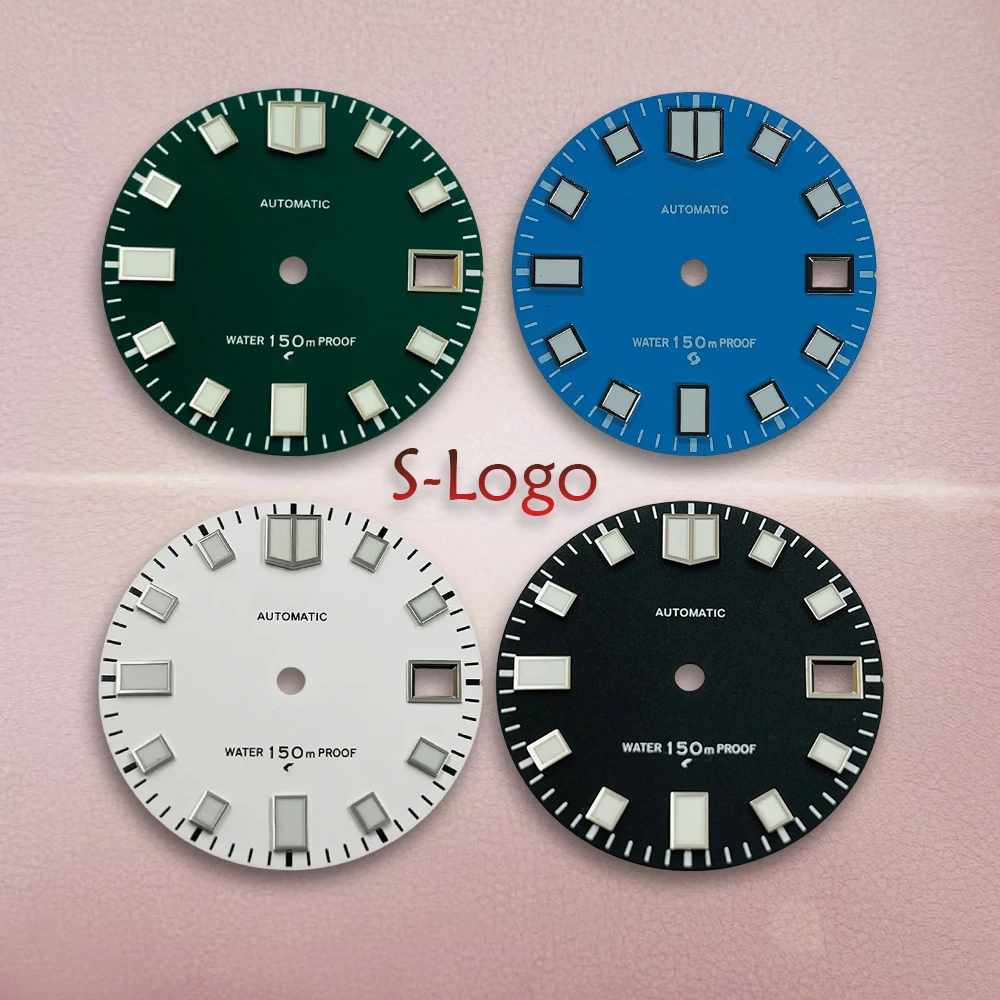 High-Quality 28.5mm S Logo Matte Diving Dial Suitable For NH35 Movement C3 Green Luminous NH35 Watch Accessories