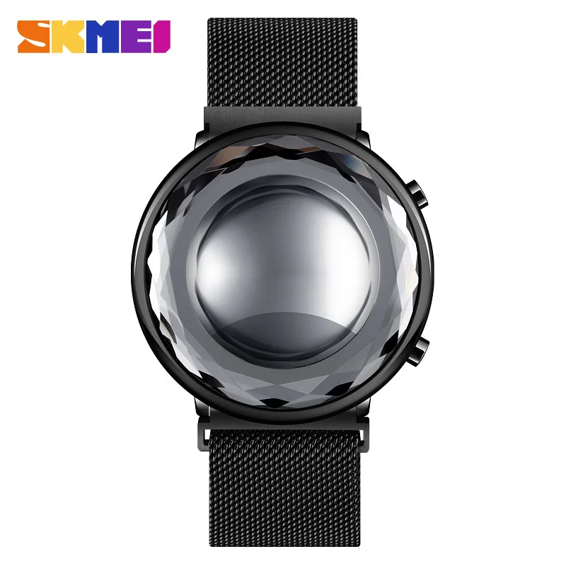 Skmei 크리에이티브 크리스탈 모양의 시계 커버, 절묘한 여성용 시계, 심플 패션, LED 마그네틱 스냅 메쉬 스트랩 시계, 신제품