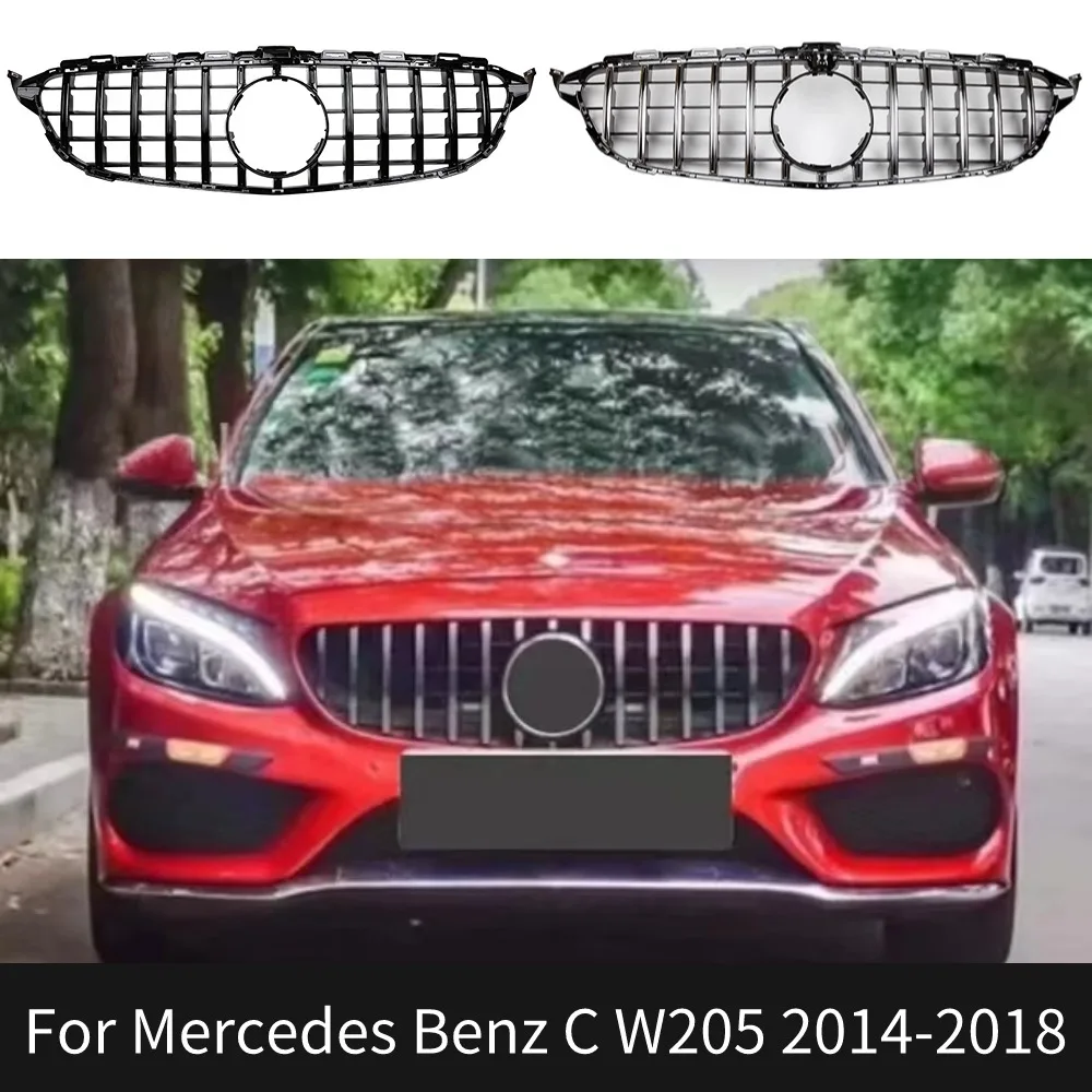 For 2014-2018 C180 C200 C250 C260 C300  Mercedes Benz C W205 Mesh Front Radiator Grille Bumper Grill Decoration Body Kit Tuning