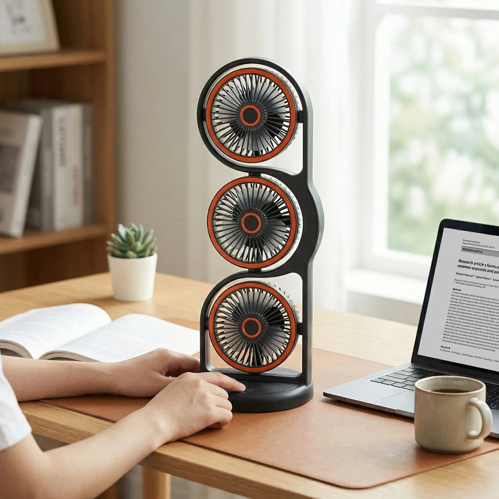 3 Head Fan Desk Fan Desk Fan USB Rechargeable Portable 3 Head Fan with Multiple Speed Settings Light for Study Work Outdoor