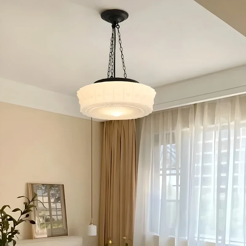 

Lustre Glass Creamy Chandelier Vintage Design Hanging Lamp Kitchen Bedroom Living Room Decor Kitchen Nordic LED Pendant Lights
