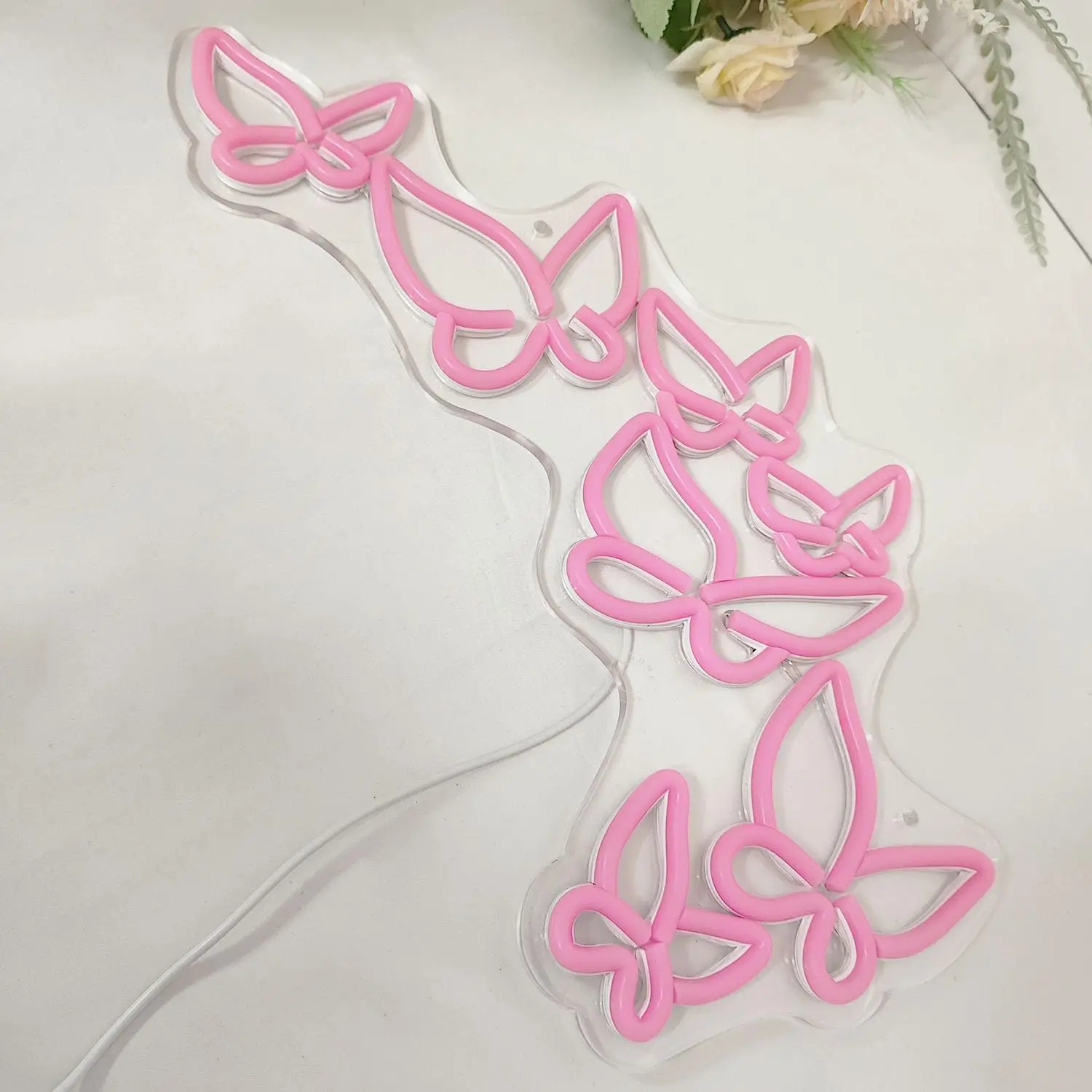 Butterfly Neon Sign, Pink Aesthetic Wall Decoration Adjustable LED Neon Light Signs, Girls Room, Bedroom, Bar, Party