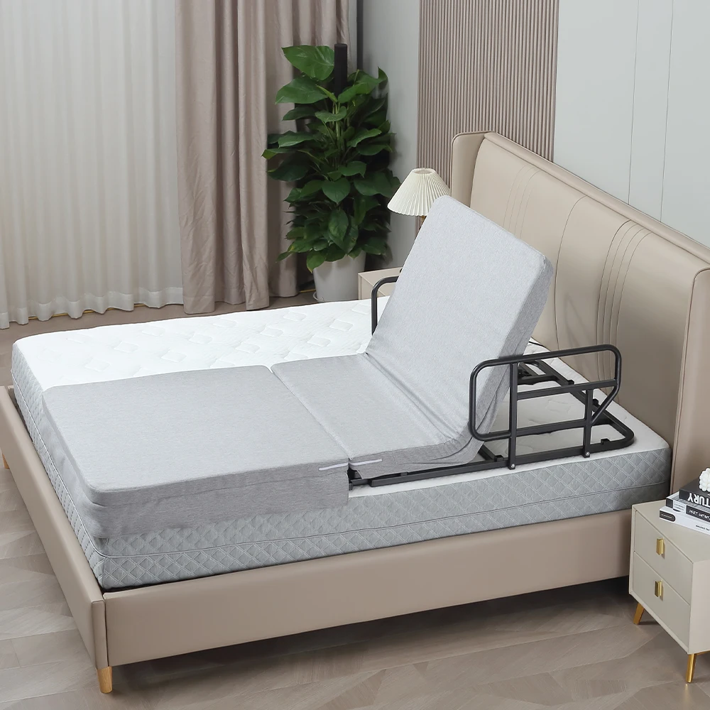 قاعدة سرير من القماش البني قابلة للتعديل مع تحكم سلكي، مسند ظهر للعناية المنزلية، دعم المواد المعدنية لتطبيق مستشفى المسنين #4