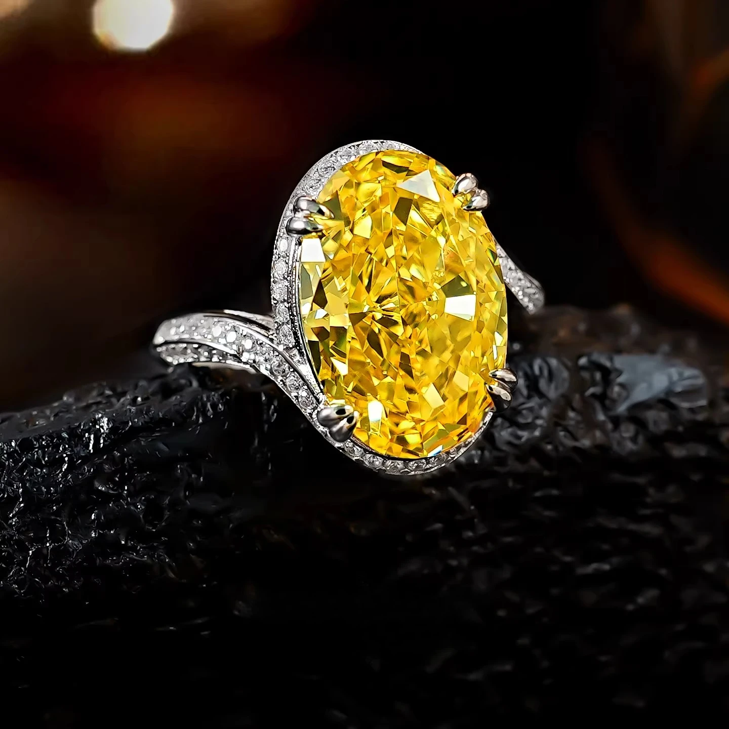 Anello in argento sterling 925 con zirconi gialli, gioielli di moda con taglio a ghiaccio Redion da 10 carati