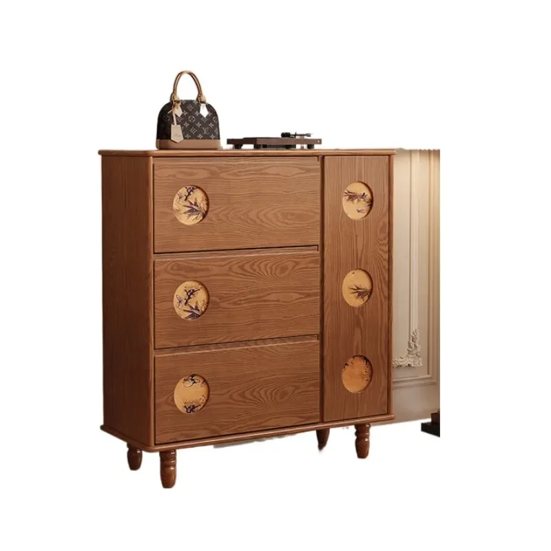 

Solid wood shoe cabinet integrated against the wall Small apartment shoe cabinet French retro living room Tipping bucket