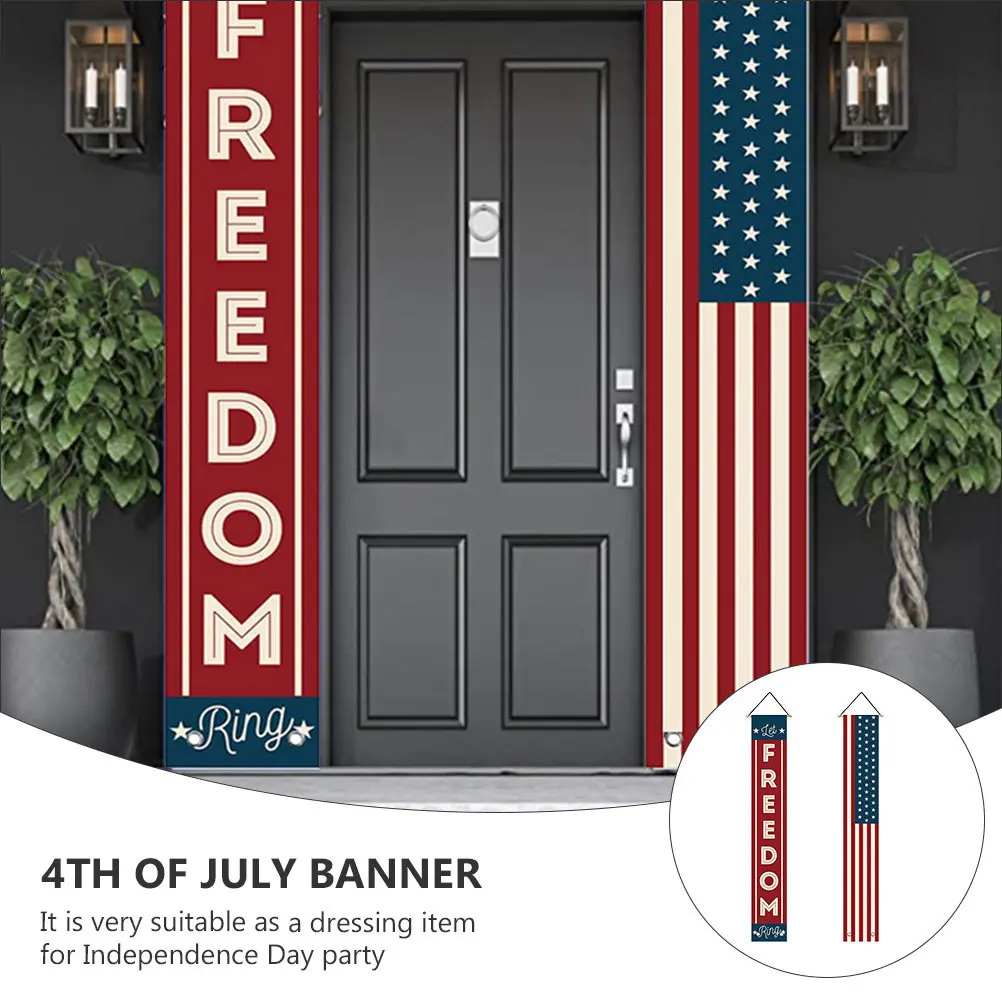 1Pair Door Banner Creative Independence Day Design 4Th of July Hanging Decoration Porch Sign for Wall Party Backdrop