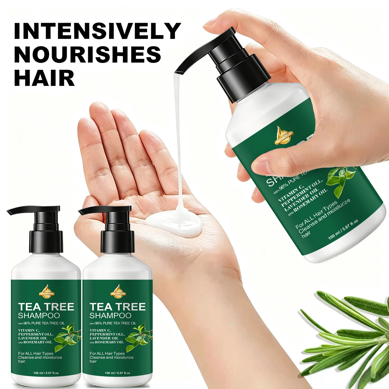 96% Pure Tea Tree Oil Shampoo 150ml, Moisturizing Scalp Cleansing Shampoo for All Hair Types