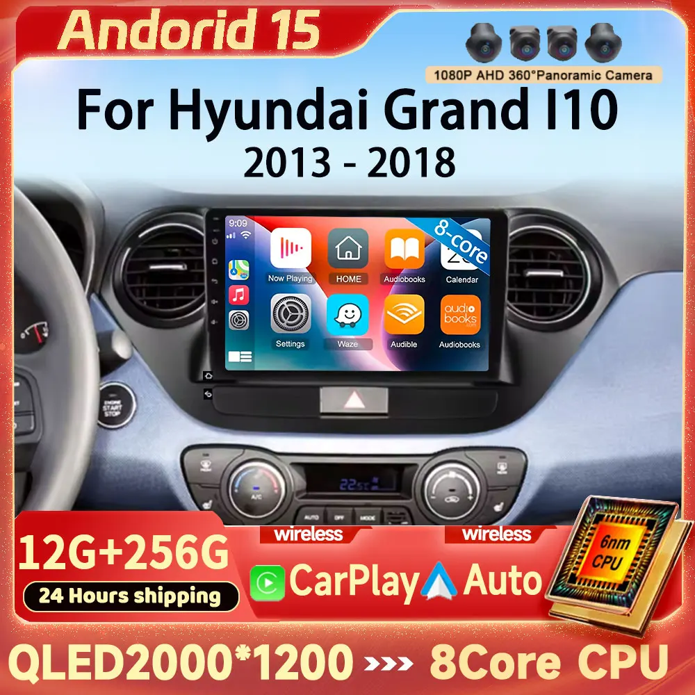 Radio para Auto con Carplay Android15 para Hyundai Grand i10 2013-2018 Reproductor Multimedia de Video Pantalla Táctil Navegación GPS Autoestéreo DVD