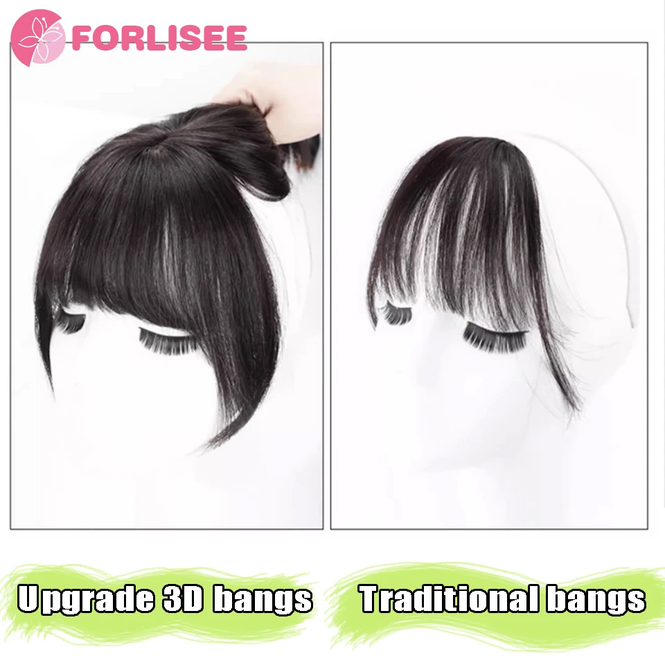 FORLISEE Synthetic 3D French Bangs Wig Female Fluffy Natural High Skull Top Hair Patch Fake Bangs Air Bangs Wig