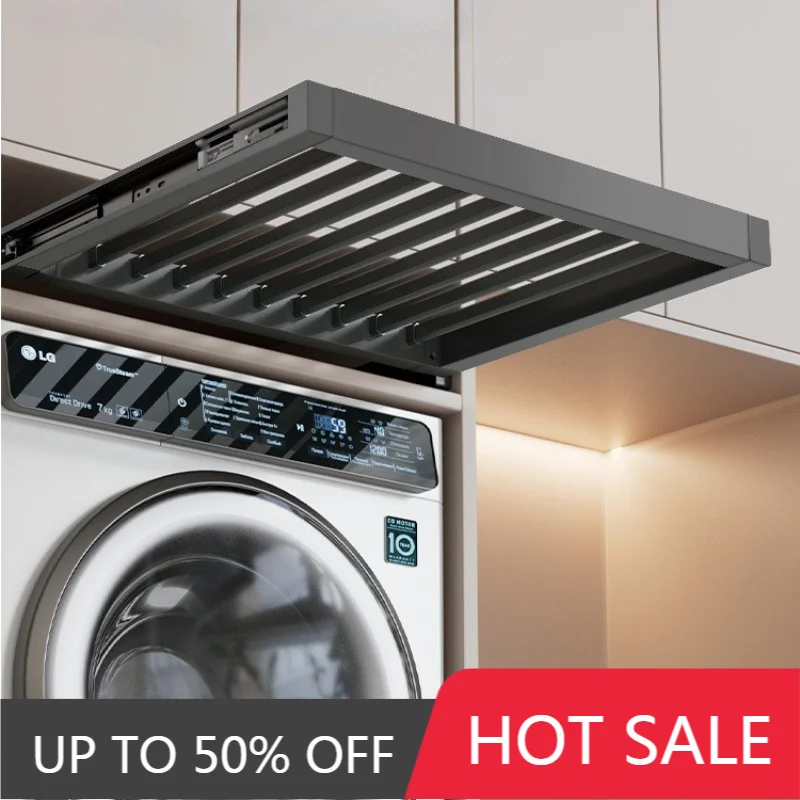 Retractable Drying Rack Pull-Out Above Washing Machine Clothes Hanger Hidden Built-in Laundry Storage Rack Balcony Drying Shelf