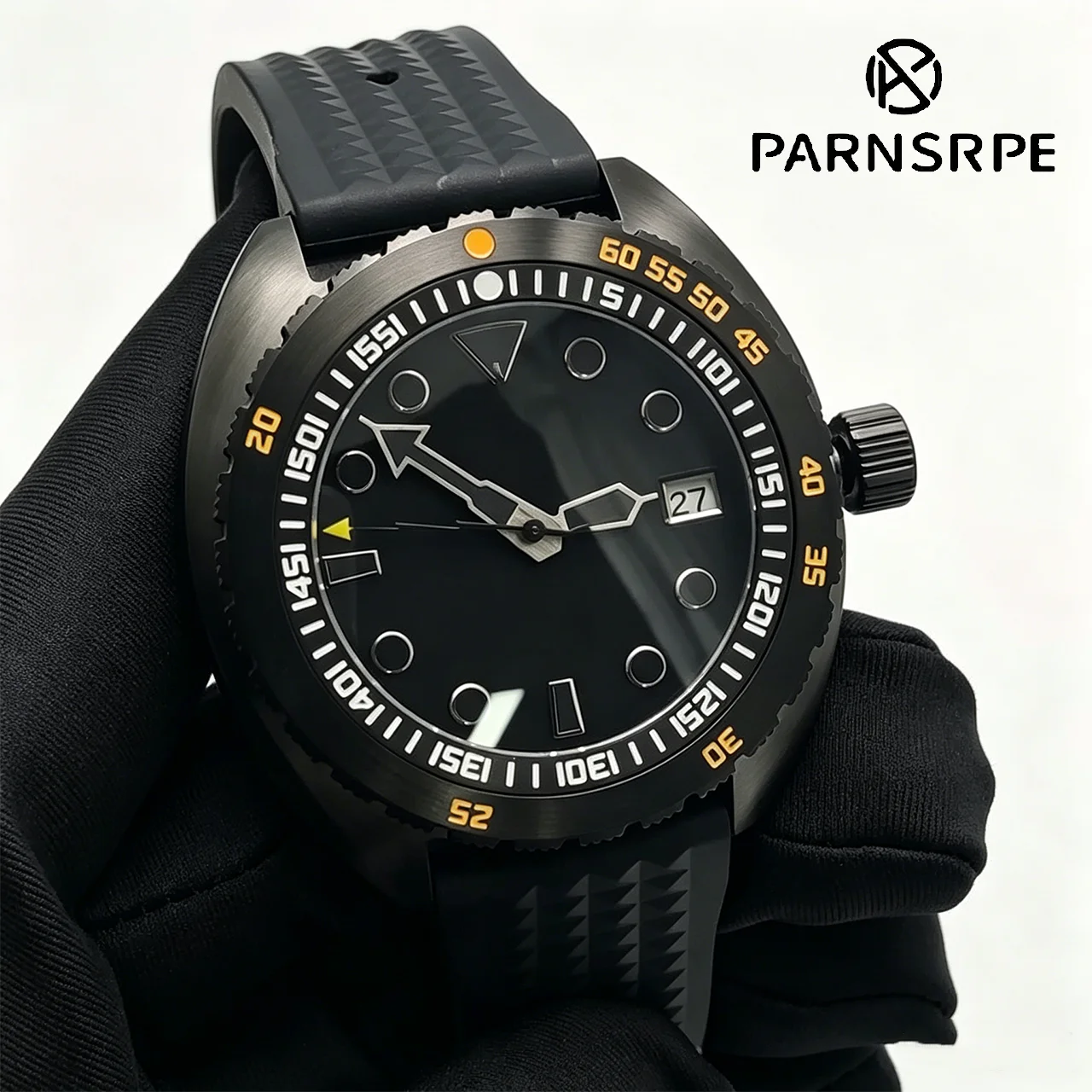PARNSRPE All Black Mens Automatic Mechanical Watch One Way Rotating Bezel Sapphire Glass Waterproof CHINA NH35 Movement