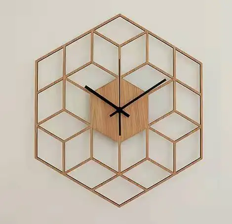 

Fashion creative modern geometric shape wall clock wooden hour clock living room bedroom decoration watch