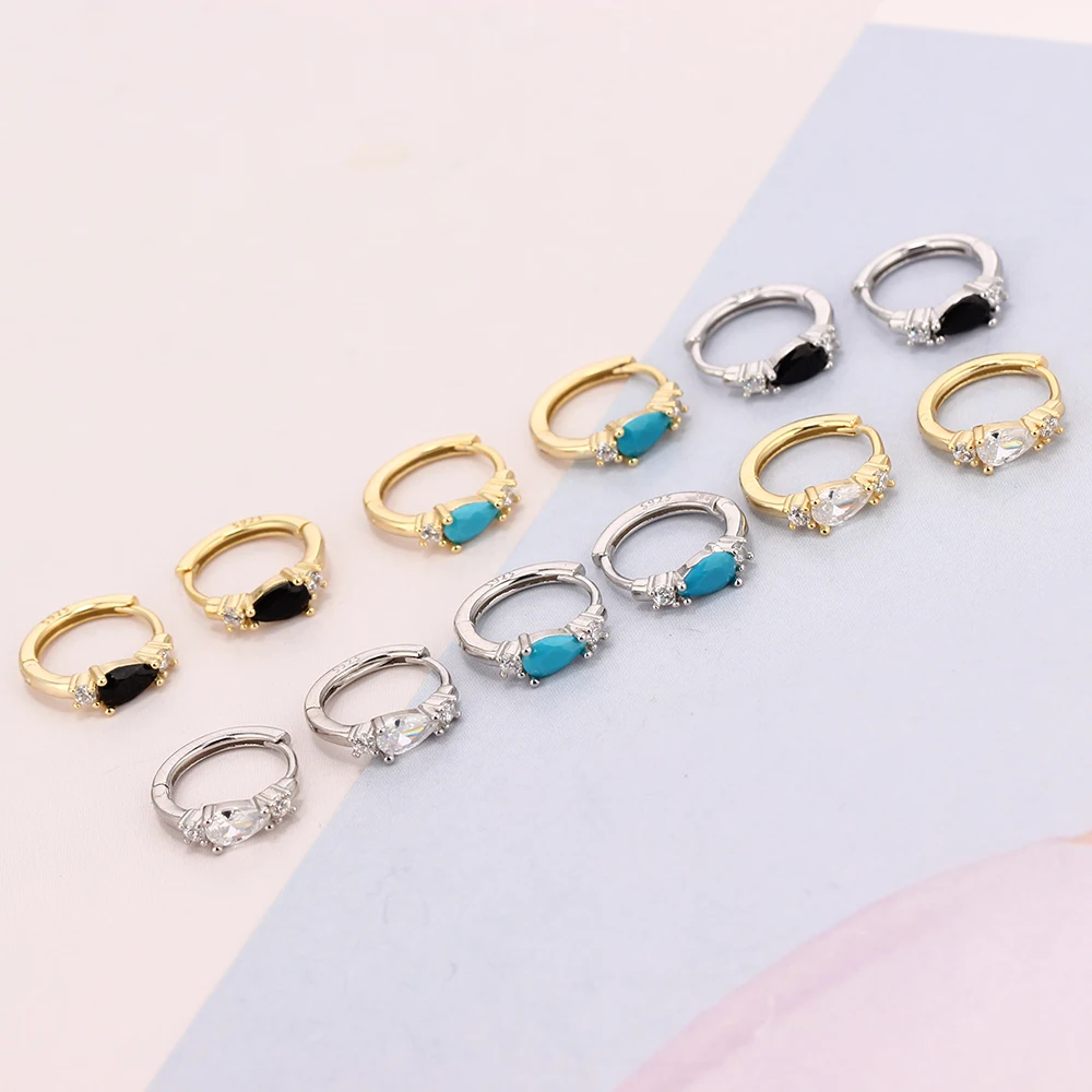 RYJU 100% 925 Sterling Silver Rings Shape Circle Teardrop Shape Zircon Stone Piercing Hoop Earring For Women Girl Teens Daughter