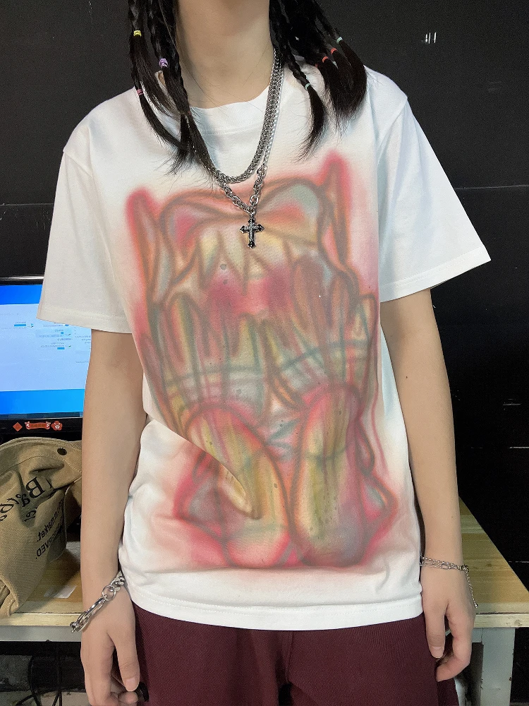 Heavyweight 260G Wang Has a Disease Studio New Mysterious Short Sleeve T-Shirt Gradient Printing Unisex Summer Fashion