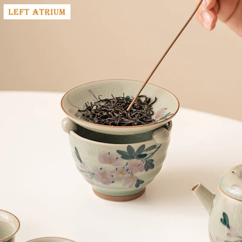 

Hand painted Magnolia Flower Fire stove Teapot Warmer Chinese Tea Ceremony Flat Heater For Tea Candle Warmer Tea Stove