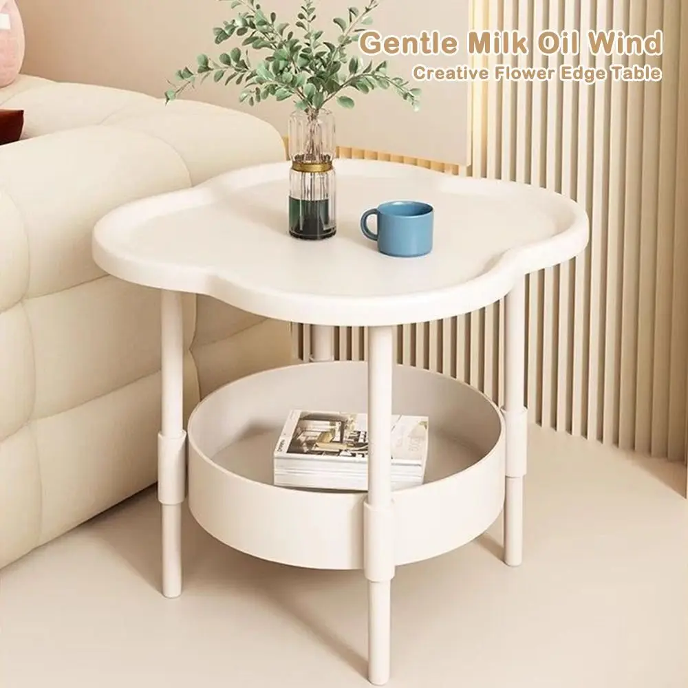 Modern 40*40CM Side Table Plastic Double Layer End Table Samll Easy to Assemble Bedside Table for Living Room