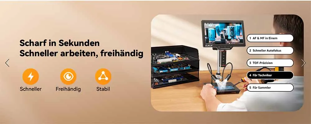 Elikliv EM3K-AF 7'' 2000X Autofokus Digitalmikroskop 3K HDMI Löt-Mikroskop für Elektronik-Reparatur mit 10-Zoll-Ständer 64GB – Detail 6
