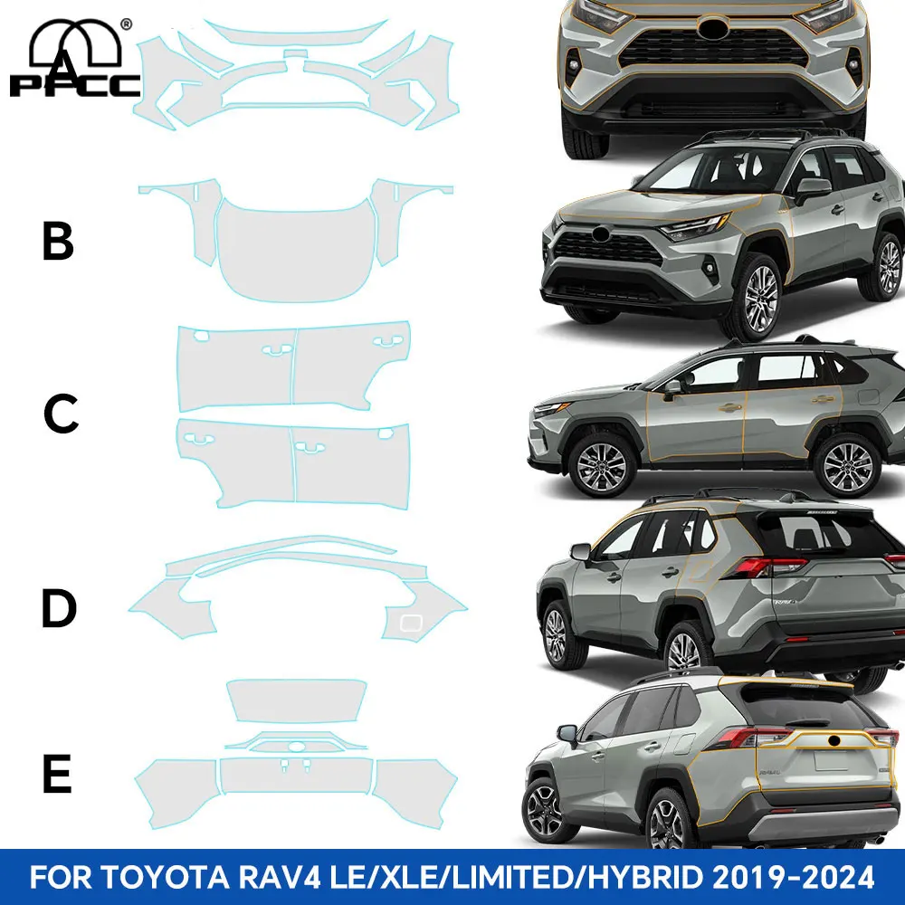 

Для Toyota RAV4 Hybrid XA50 2019-2024 PFCC автомобильная предварительно вырезанная защита краски прозрачная пленка PPF TPUTransparent комплект наклеек аксессуары