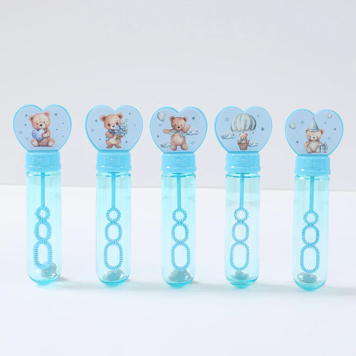 10 Uds. Tubos de burbujas de plástico de amor de oso azul, decoraciones para fiesta de feliz cumpleaños, regalos de boda, cumpleaños para niño, suministros de decoración para Baby Shower