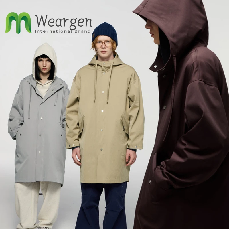 Men Elastic Workwear Fishtail Parka Mid-length Loose Hooded Windbreaker Casual Long Coat 5325W24