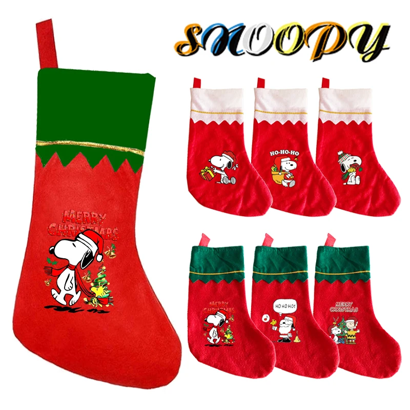 Snoopy Christmas Stocking Non-woven Xmas Tree Charms Kawaii Home Decoration Anime Cartoon Print Christmas Stockings Kids Gifts