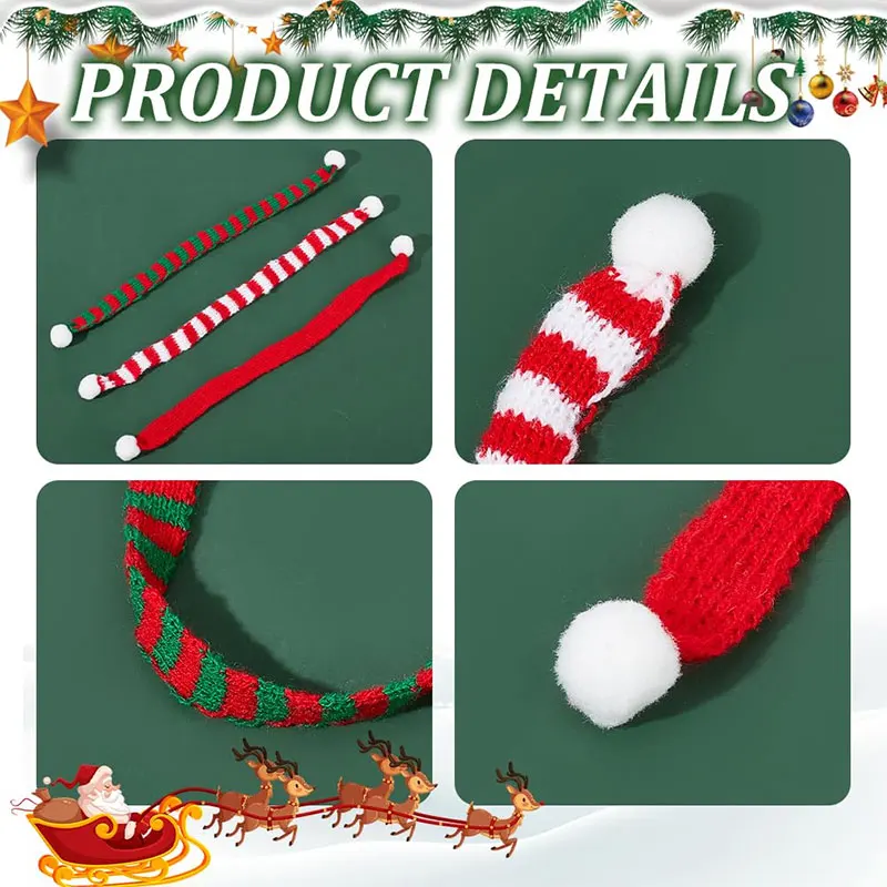5/10Pcs Mini Stricken Hut Mini Weihnachten Schal Weihnachten Haustier Schal Gestrickte Für DIY Handwerk Party Schneemann ornamente Dekorationen – Detail 5