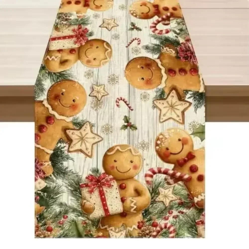 Table Runner Cotton Traditional Christmas Nutcracker Soldier Pine Tree Retro Noel Festival Banquet Decor