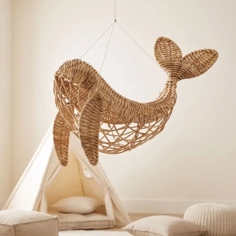 Handmade Rattan Whale Room Decoration Props Studio Shooting Home Decor Weaving Hanging Accessories