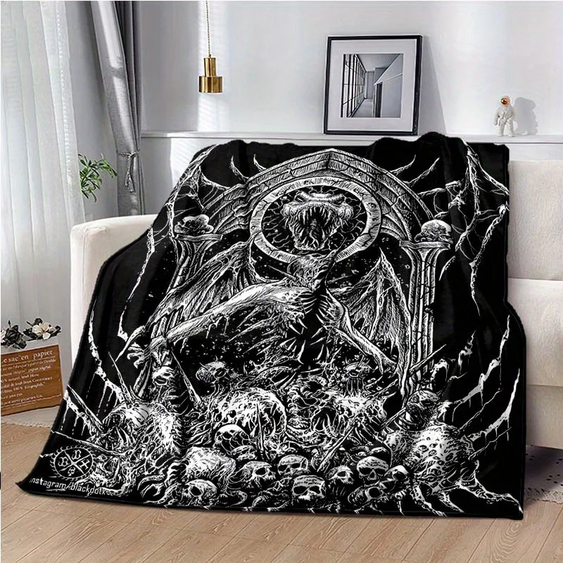 Gothic Skull & Snake Art Print Blanket – Soft, Comfortable Polyester Throw, Perfect for Office Naps & Picnics