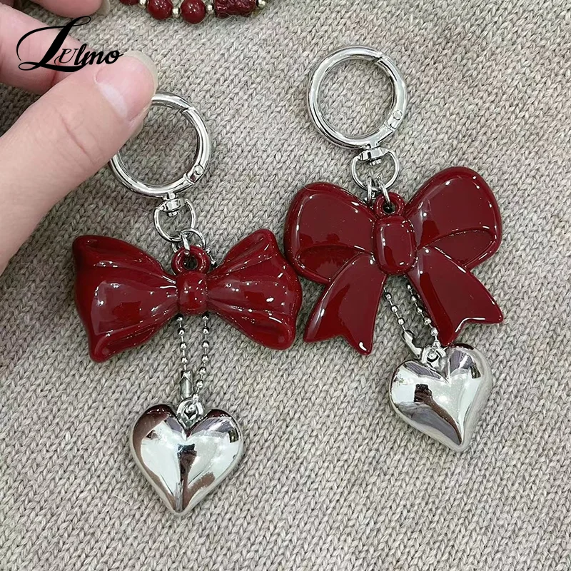 Simple Acrylic Large Bowknot Keychain for Bag Sweet Temperament Black Red Bow Knot Keyring Pendant Versatile Phone Accessories