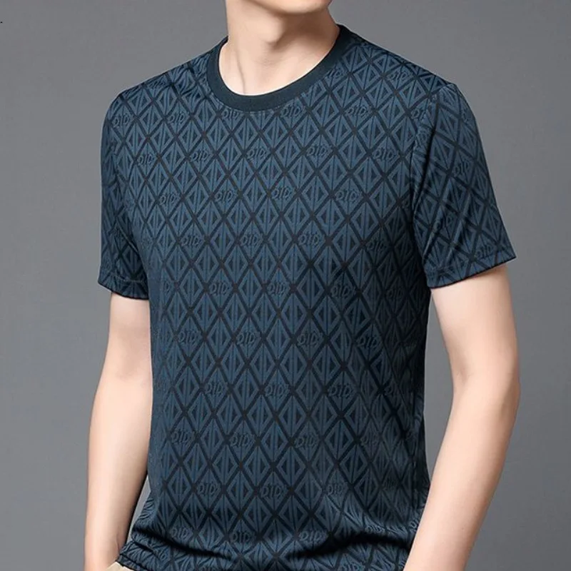 Smart Casual Summer Men\'s O-Neck Jacquard Weave Breathable Fashion Casual Versatile Thin Style Loose Short Sleeve T-Shirts Tops